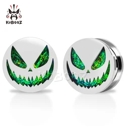KUBOOZ Screw Fit Green Opal Ear Plugs, Surgical Steel Screw Fit Ear Tunnels, Ear Gauges Stretching Expander Jewelry 2PCS