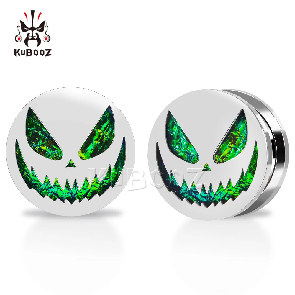 KUBOOZ Screw Fit Green Opal Ear Plugs, Surgical Steel Screw Fit Ear Tunnels, Gauge Stretching Expander Jewelry 2PCS