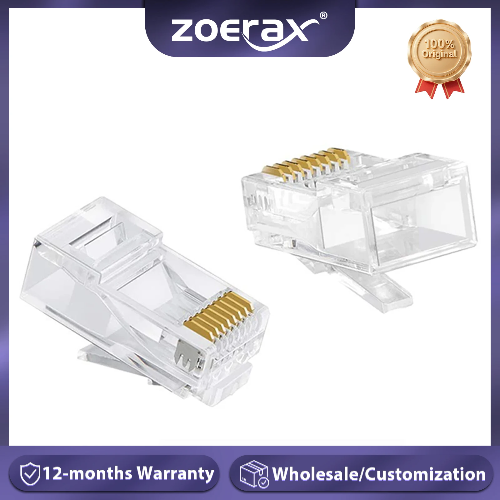 

ZoeRax RJ45 Cat6 CAT5E RJ45 Connector Ethernet Cable Crimp Connectors UTP/STP Network Plug for Solid Wire and Standard Cable