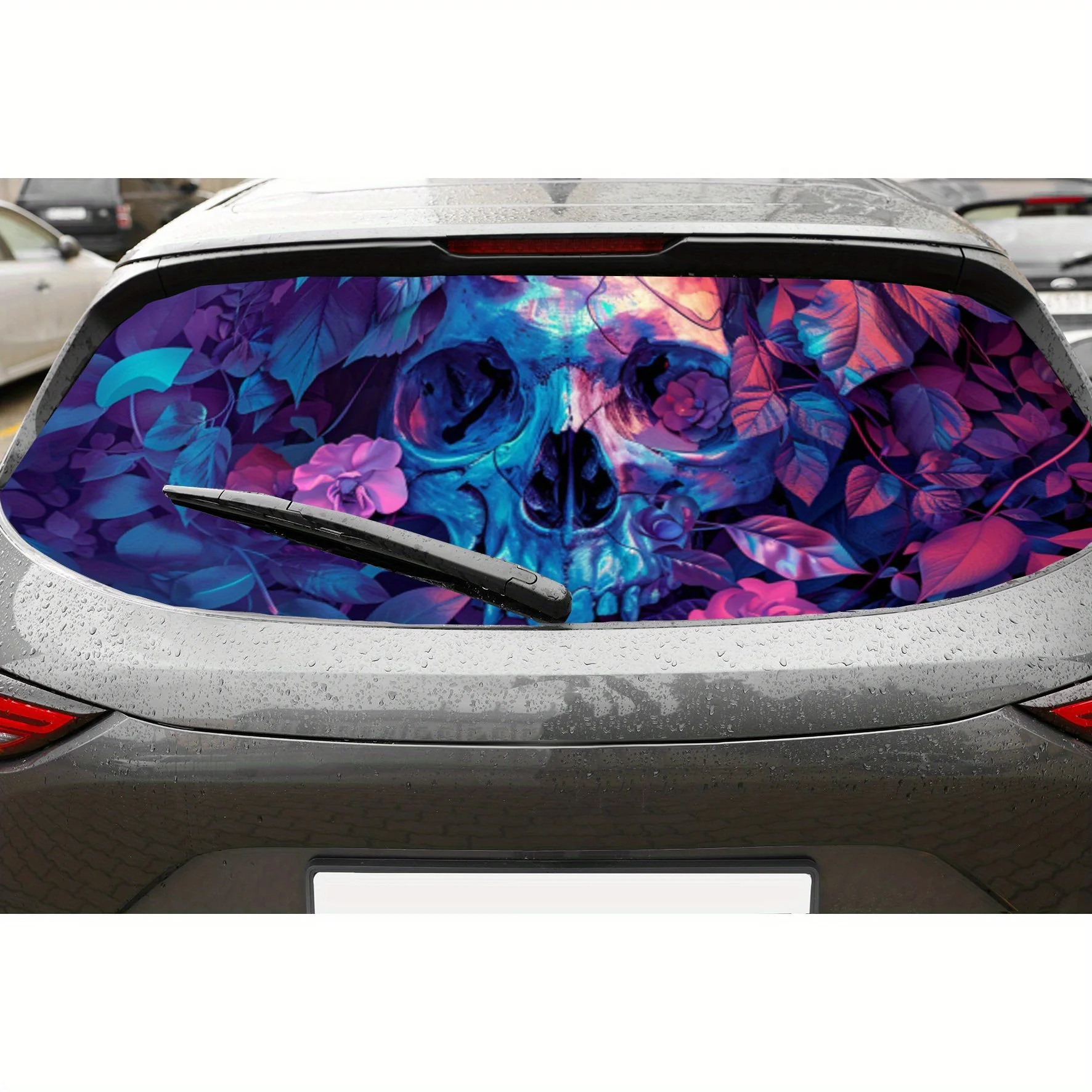 

Colorful Floral Skull PVC Perforated Car Vinyl Wraps, Privacy Enhancing Design for Rear Window, Car Rear Windshield Sticker for