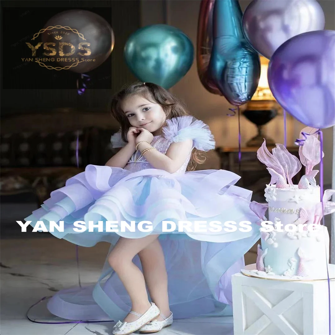 تخصيص تول الأميرة عيد ميلاد فستان المسابقة طويل مطرز القوس زهرة فتاة فساتين حفلة رسمية حفلة موسيقية مساء اللباس للفتيات