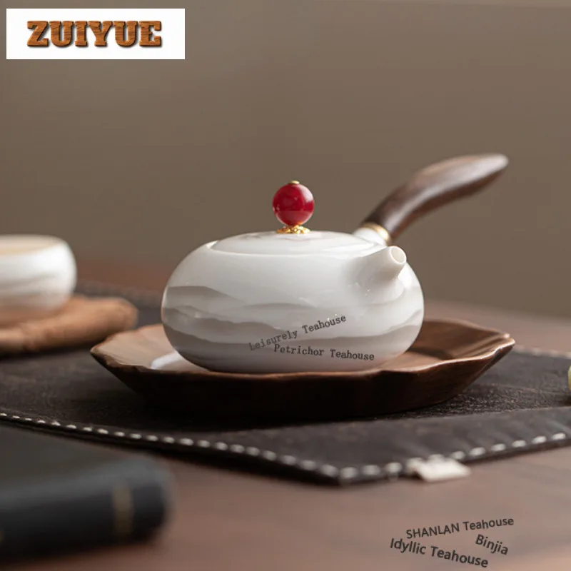 

180ml Ink Wash Distant Hills Side Handle Teapot Boutique Tea Infuser Pot Tea Brewing Kettle With Ball Hole Teaware Collection