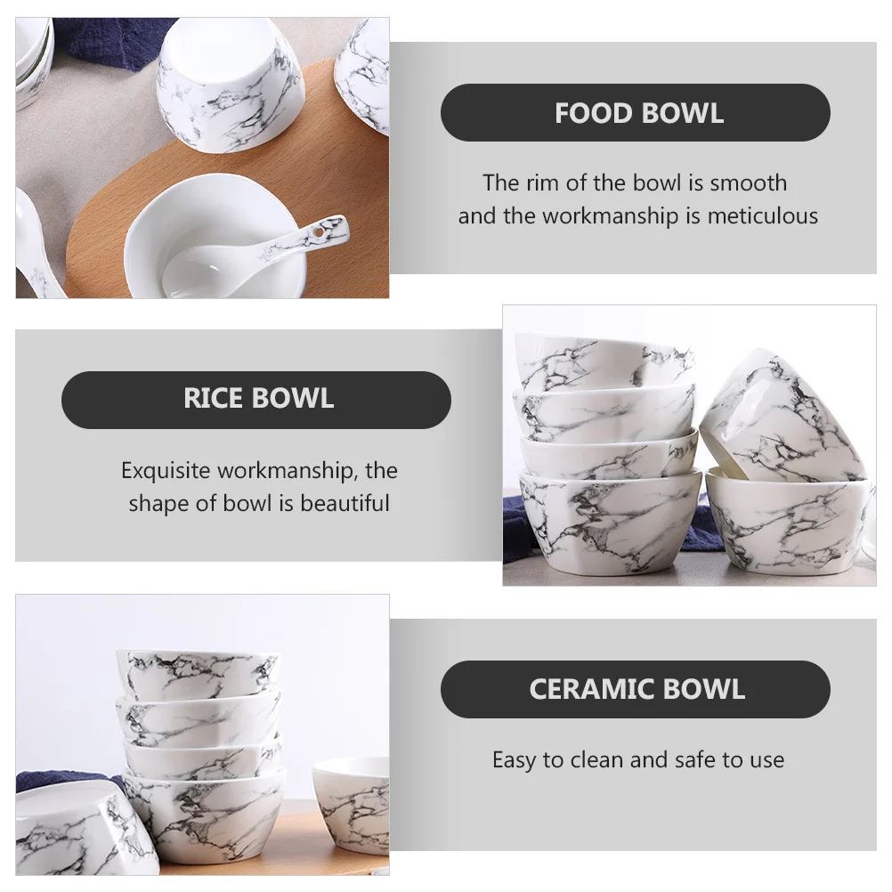 

1Set Exquisite Marbled Ceramic Bowl with Spoon Multi Purpose Serving Dish for Porridge Rice Pasta Salad Home Tableware