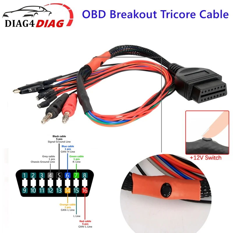 OBD2 Diagnostic Adapter MPPS V21 OBD Breakout Tricore Cable ECU Pinout Cable 12V Switch