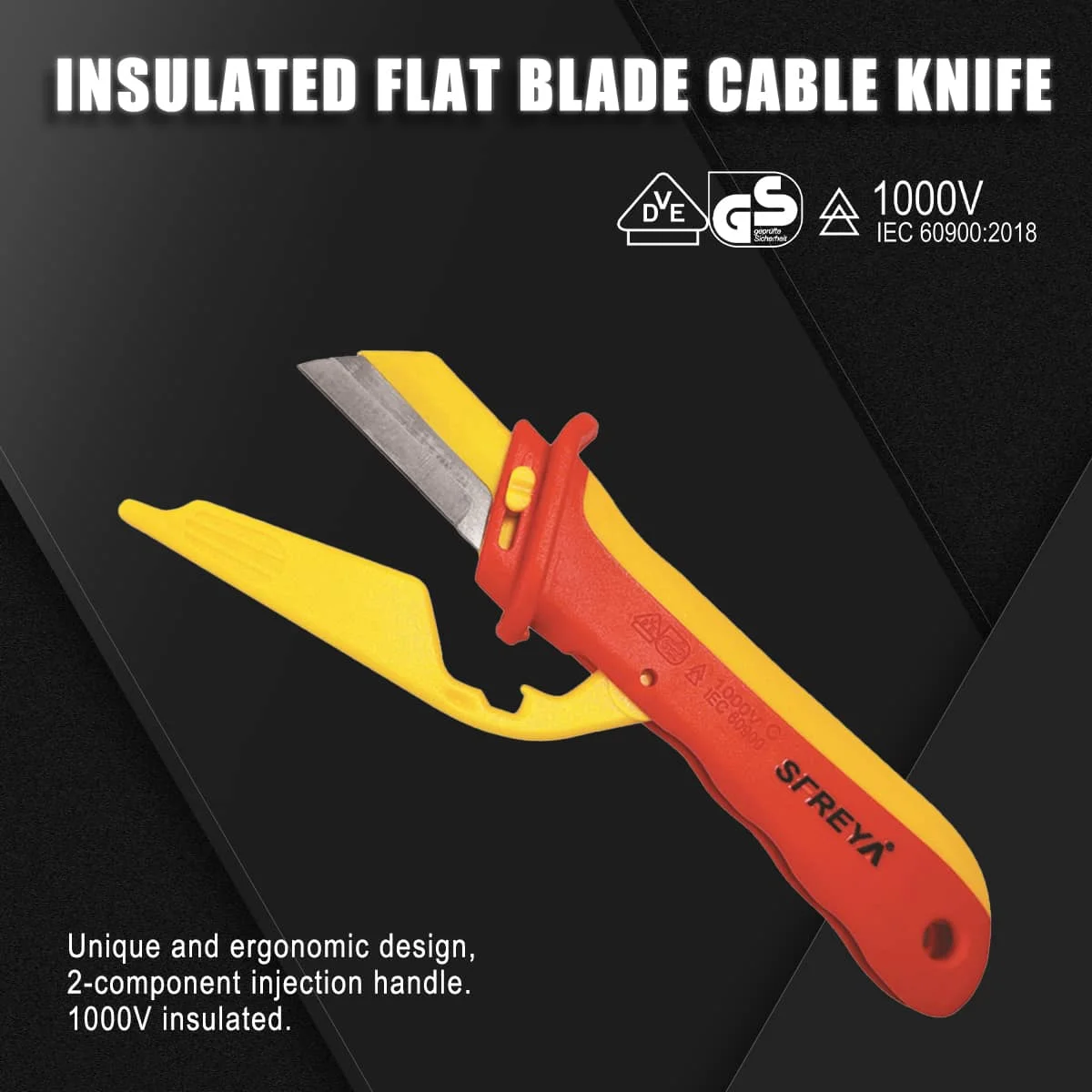 SFREYA S617D Insulated replaceable straight-blade cable knife 210mm VDE high insulation resistance, non-slip for Electrician