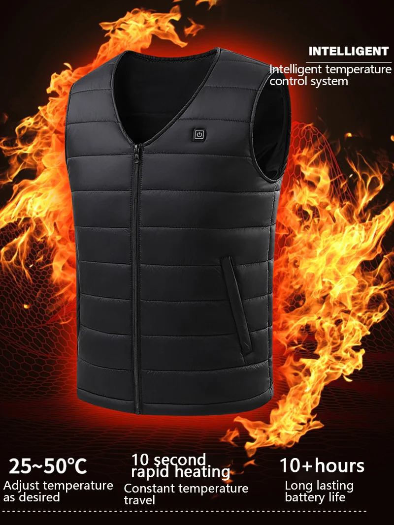 

16 Areas V Neck Heated Vest Men's Smart Electric Thermal Jacket USB Powered Intelligent Constant Temperature Heating Clothing