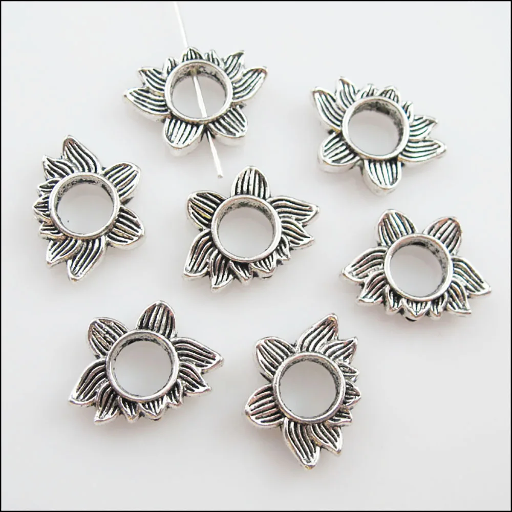 15Pcs Tibetan Silver Color Lotus Flower Spacer Beads Frame Charms 13.5x19mm