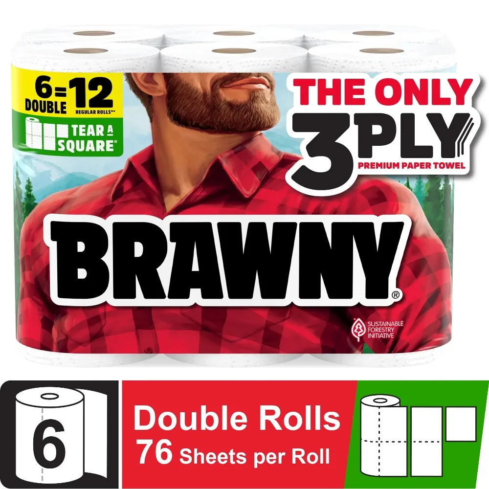 3-Ply Paper Towels 6 Double Rolls 76 Sheets per Roll Super Absorbent and Strong Kitchen Towels for Cleaning Wipes Household Paper Supplies