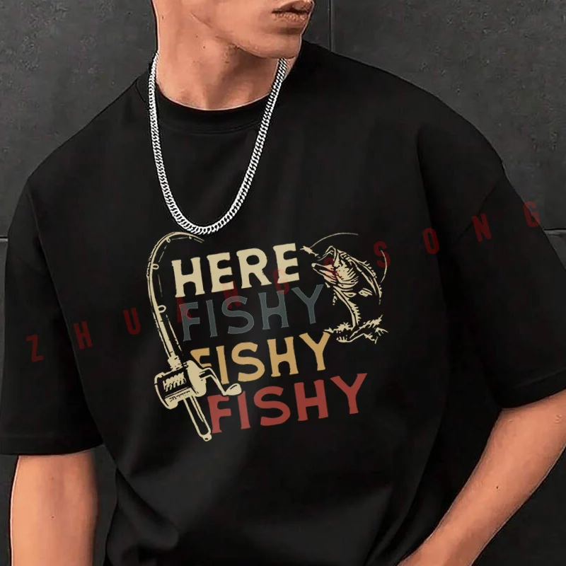 

Retro Fishing Graphic Men's Fashion T-shirt Casual Trendy Tshirts For Summer Comfortable Short Sleeve Tops