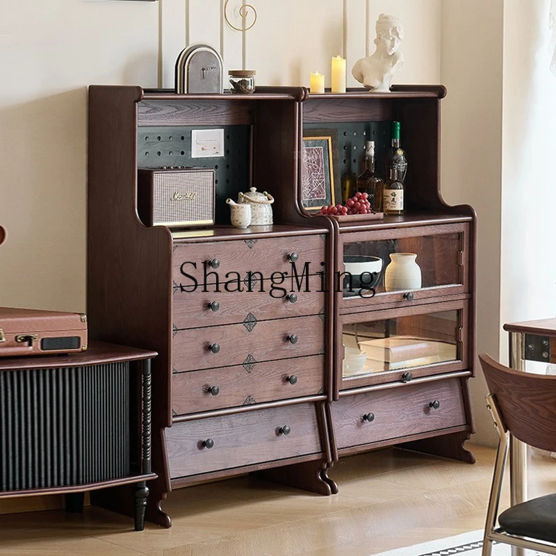 

SM retro ash wood dining side cabinet medieval solid wood storage locker module combination