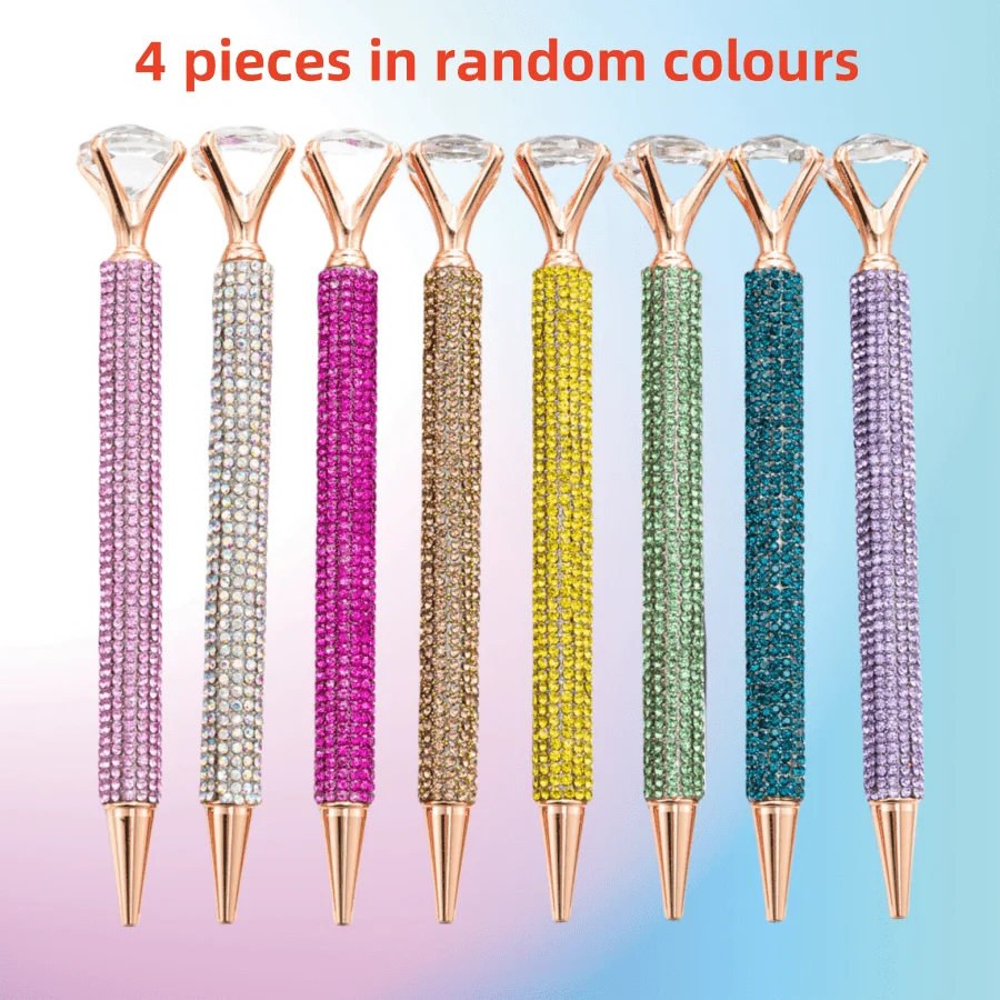 

4Pcs Crystal Ballpoint Pen, Metal Body with Twist Cap, Medium Tip, Elegant Shiny Pen for Student Office Daily Use
