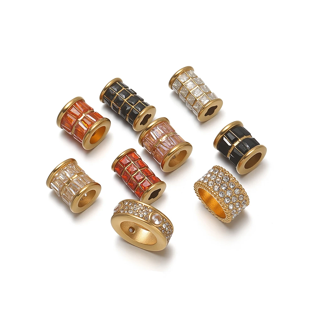 3Pcs Stainless Steel Micro Pave CZ Tube Beads Zirconia Loose Spacer Bead for DIY Jewelry Making Bracelets Findings Necklaces