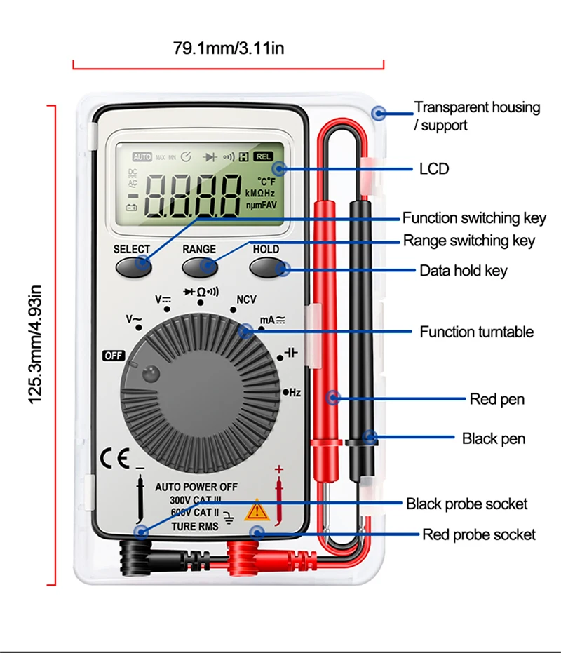 AN101 Mini Digital Multimeter Multimetro Tester DC/AC Voltage Current Lcr Meter Pocket Professional Testers with Test Lead