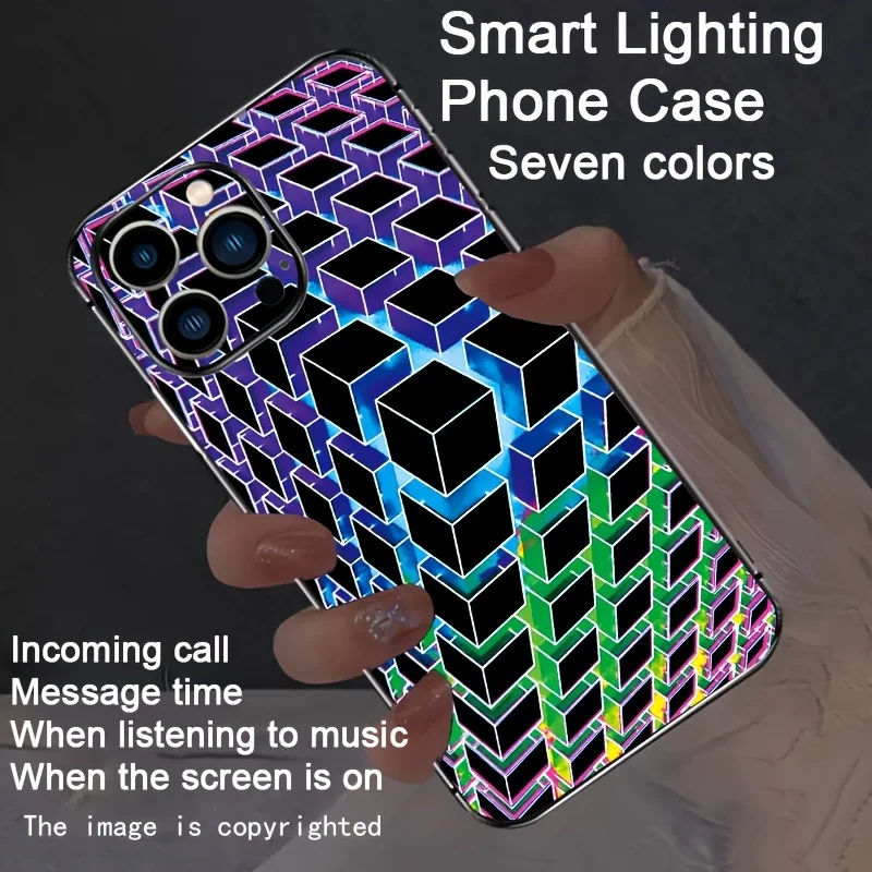 Shining Starry LED Light Colorful Call Flash Phone Case For iPhone 16 17 15 14 13 12 11 Plus Pro Max Luminous Glass Back Cover