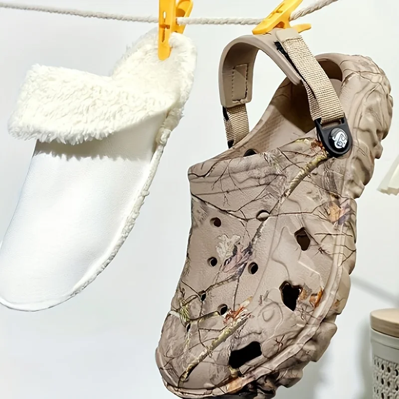Men's Winter Camo Clogs Detachable Faux Fur Lining Warm Non-Slip Indoor/Outdoor Slippers Black EVA Casual Comfort Winter Shoes image 6