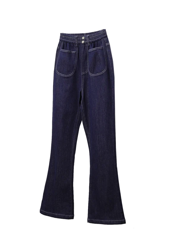 ارتفاع الخصر واسعة الساق جينز غير رسمي فضفاض صالح مطاطا الدنيم الطابق طول السراويل النسائية الخريف Faion حجم كبير بناطيل كاجوال