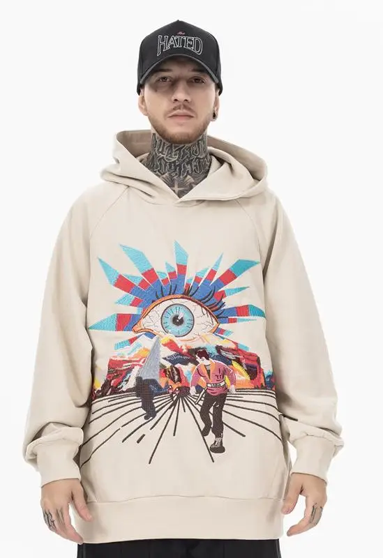 2024 Autumn and Winter New Product Full Vision Eye Trendy Brand High Street Hip Hop Embroidered Sweater Loose Hooded Sweater