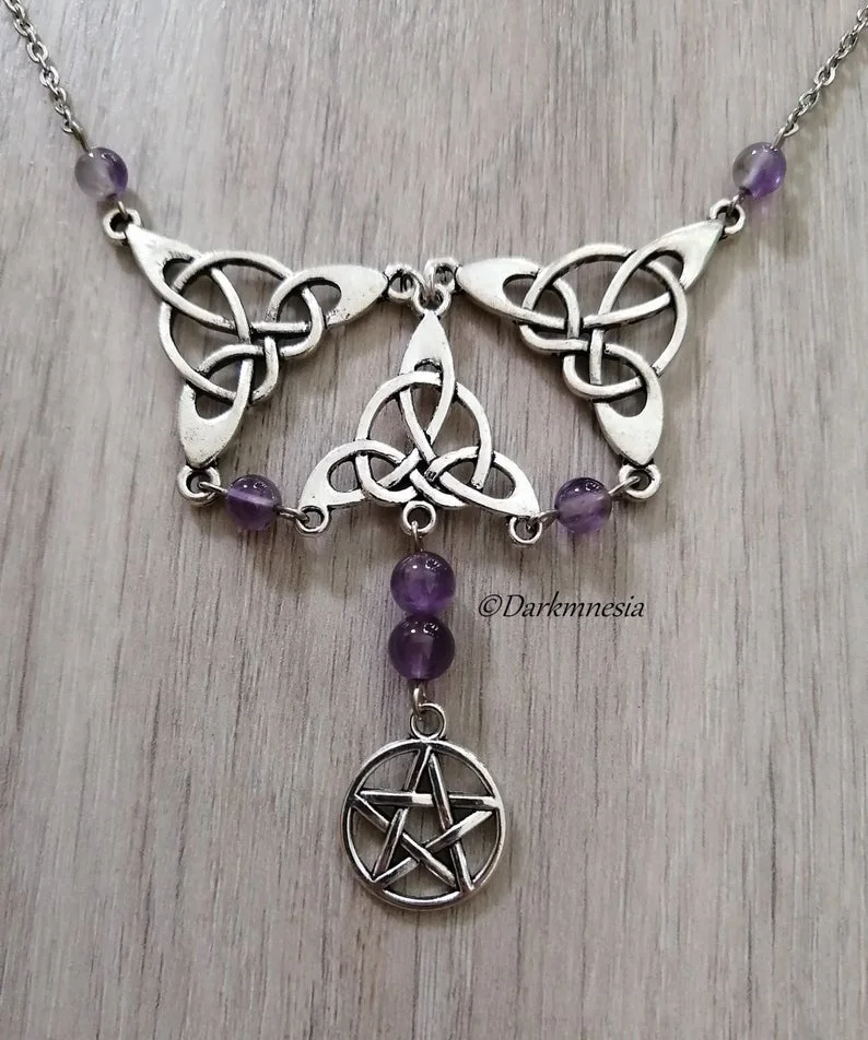 necklace, amethyst, pentagram, pentacle, goth, gothic, witch, wicca, pagan, witchy, esoteric