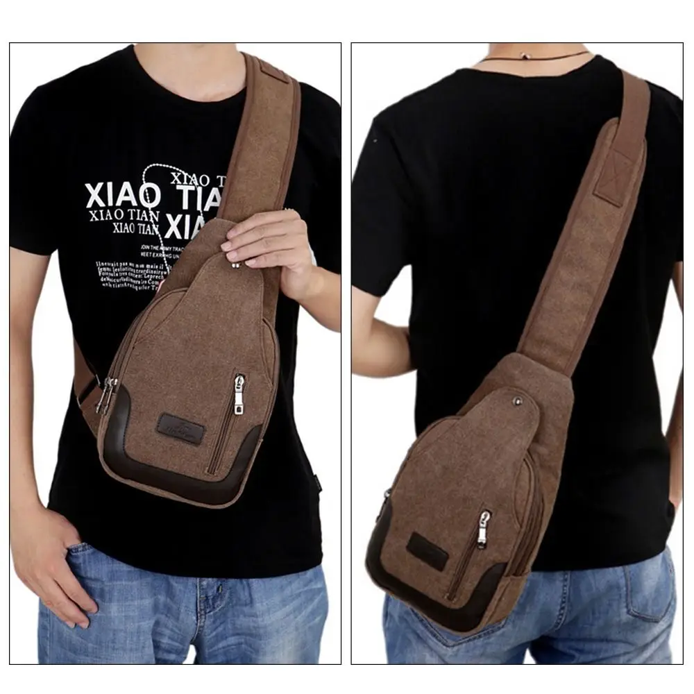 Fashion Casual Men Crossbody Bag Multifunctional Vintage Canvas Satchel Shoulder Sling Chest Pack Outdoor Travel Phone Purse