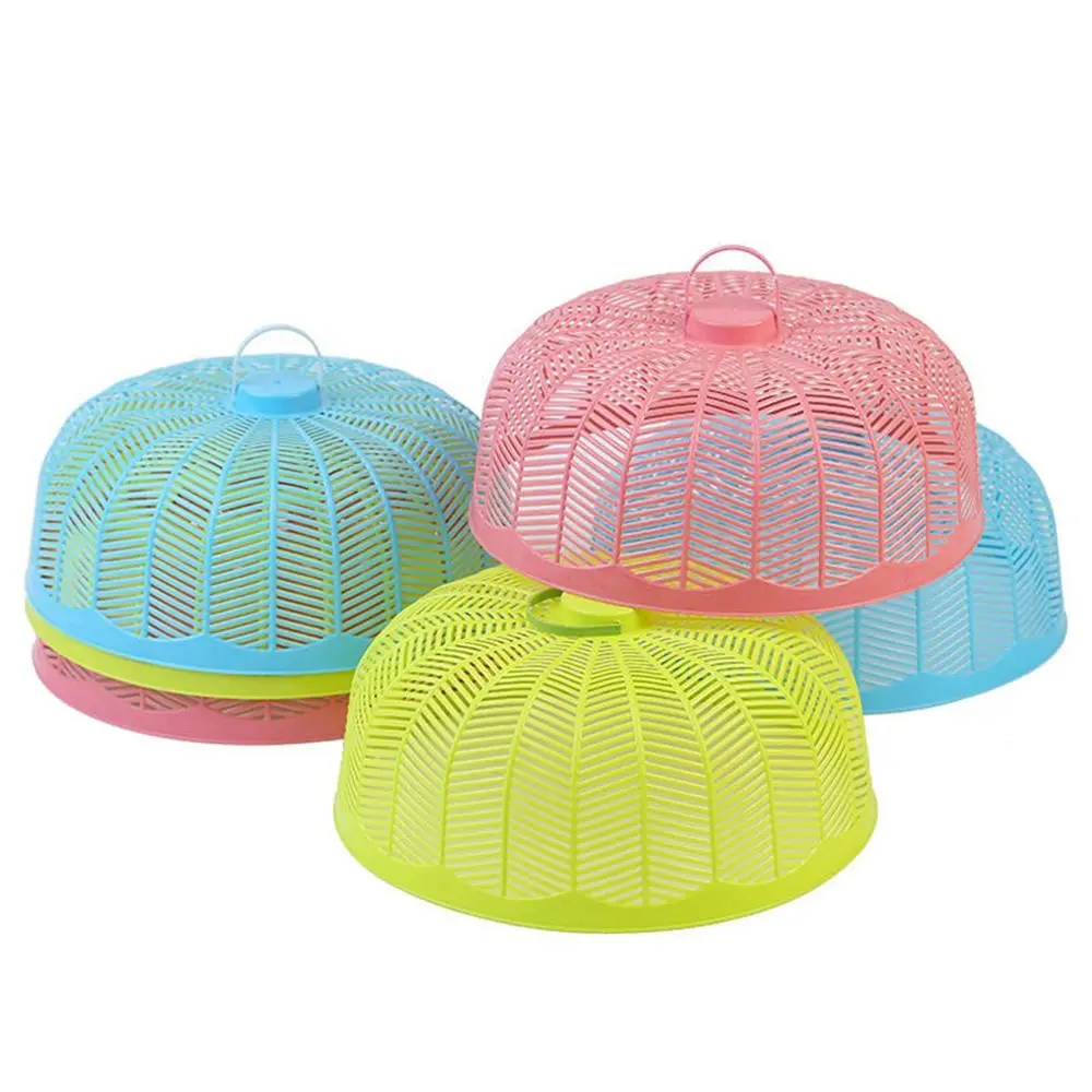 Round Food Cover Portable Plastic Dustproof Vegetable Cover Breathable Anti Mosquito Fly Dish Protector Home Kitchen