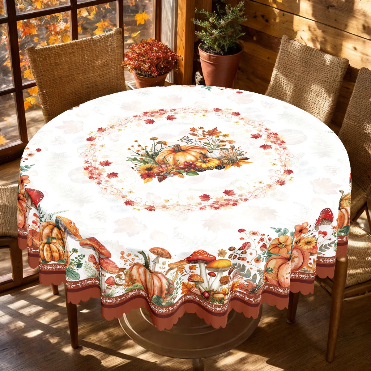 1 piece, autumn Thanksgiving-themed tablecloth, autumn harvest pumpkin and mushroomzyc
