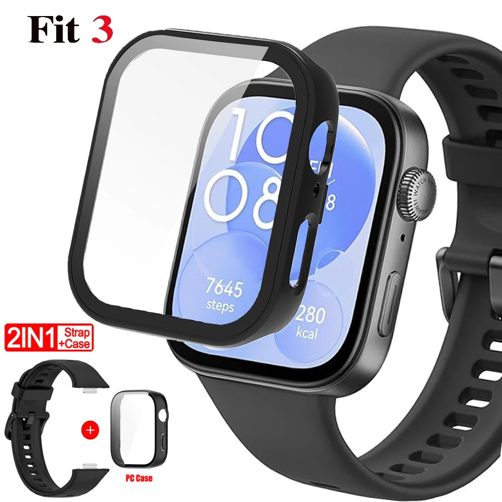 Silicone Watchband+PC case For Huawei Watch Fit 3 Strap With Case Screen Protector For Huawei Watch Fit3 Replacement  Accesorios