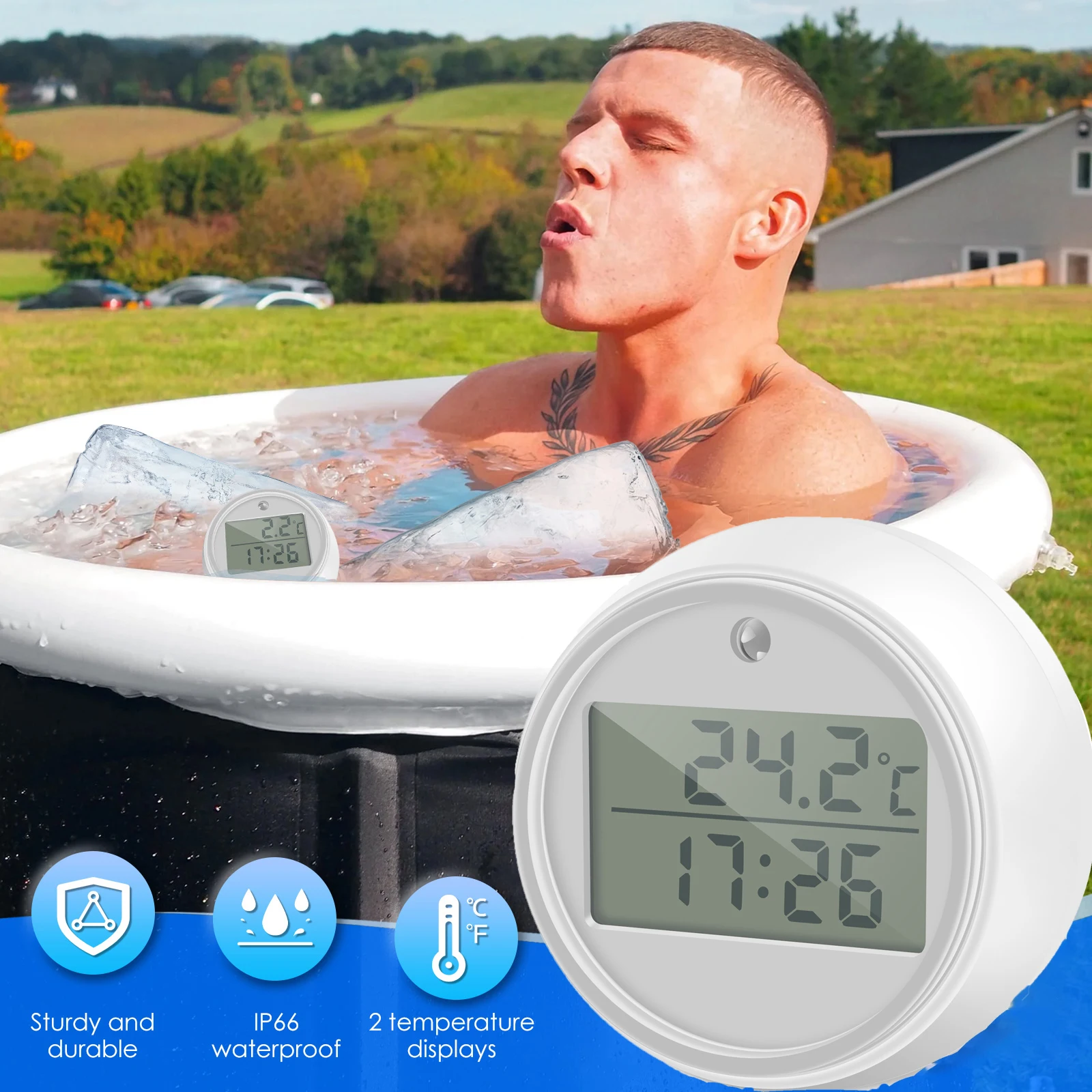 Pływający termometr do basenu Lodowy kąpiel woda Przezroczysty cyfrowy monitor temperatury LCD z migającą diodą LED dla -31 ° F~150 ° F