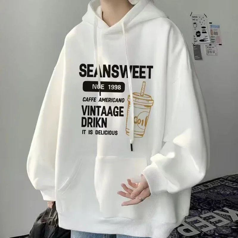 LIBIELIY Fashion Loose Pockets Printed Letter Hooded T-Shirts Men's Clothing 2024 Autumn New Oversized Young Style Tops Casual T