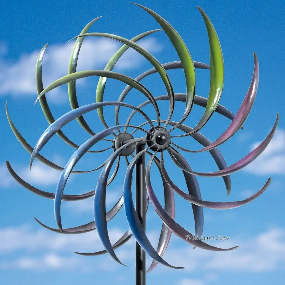 Rainbow Wind Spinner -Decorative Lawn Ornament Wind Mill -Tri-Colored Kinetic Garden Spinner for Great Addition to Lawn or Patio