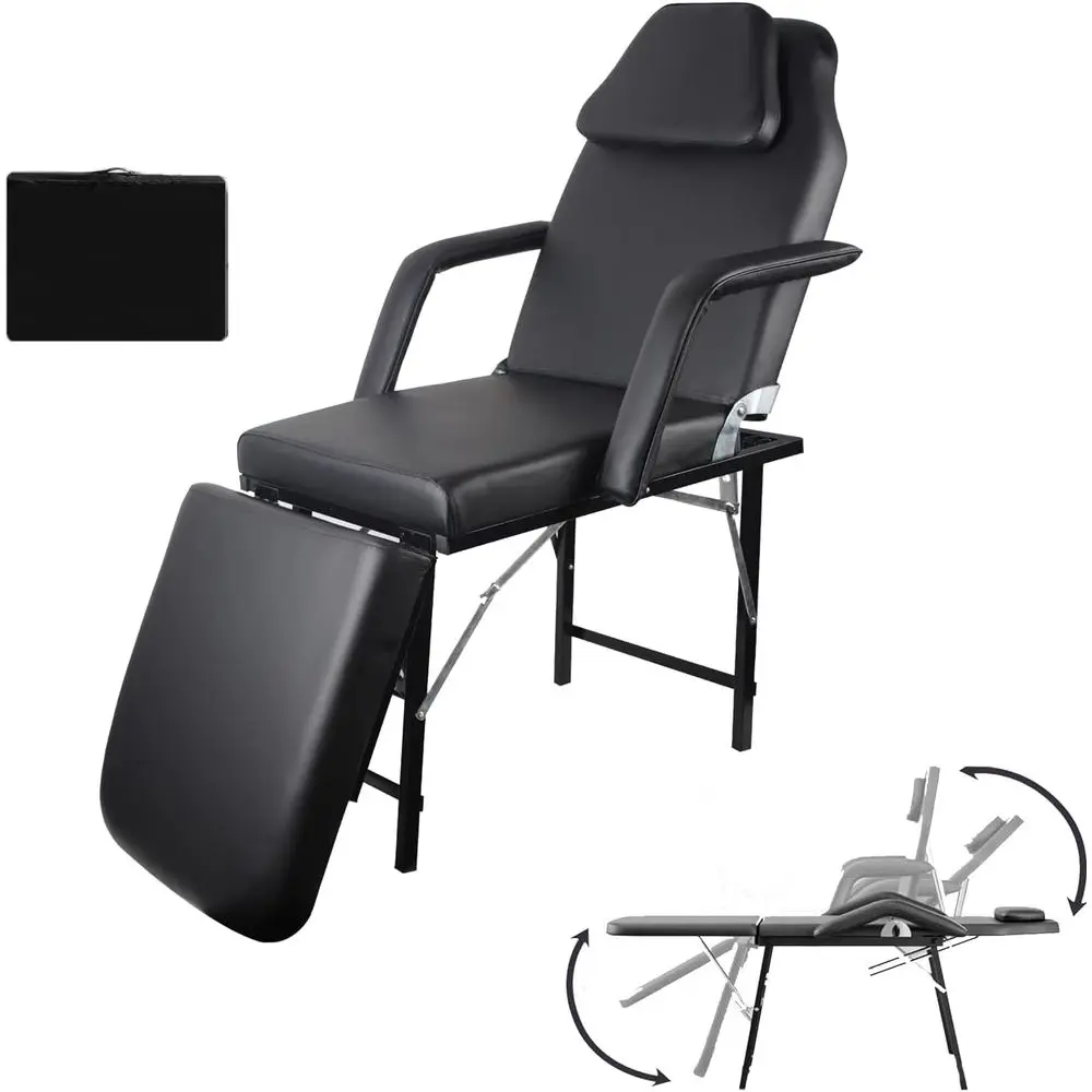 Adjustable Tattoo and Massage Chair with Carry Case for Beauty Spa, 73 Black