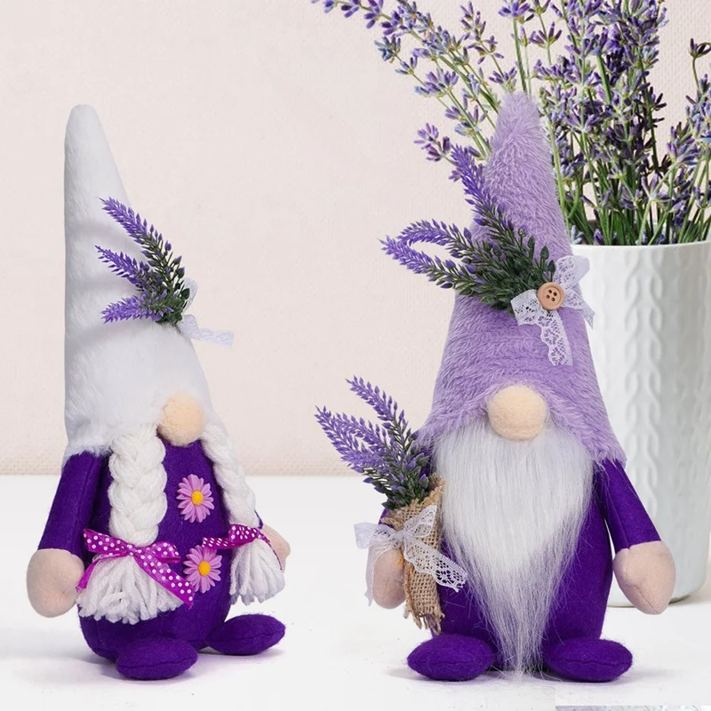 ABKO-Spring Gnome Decor Lavender Gnome Home Decor Swedish Gnome Gifts Handmade Kitchen Decor Spring Tier Tray Decor