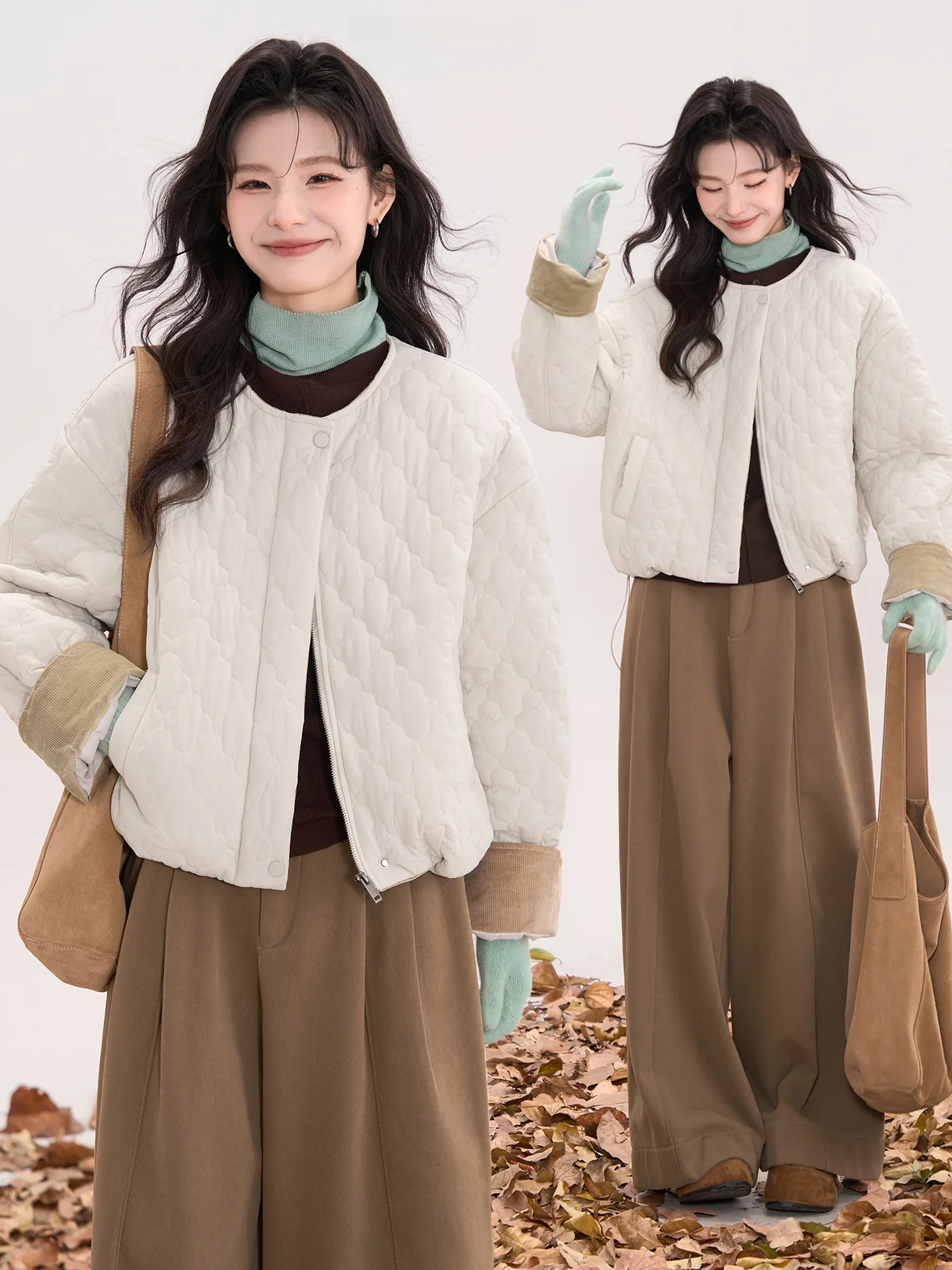 

Heme Love Letter Zipper round Ne Emed Cotton Jaet Women's Winter Cotton Coat Thiened ort Sle Pure Color Commute
