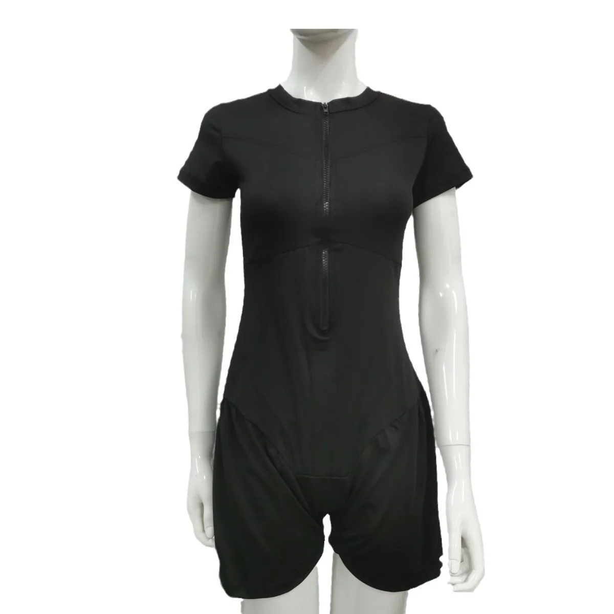 

Summer New Women's round Ne Color ort Sve Zipper ort Rer Skirt High Waist Nine Points Polyester Fabric