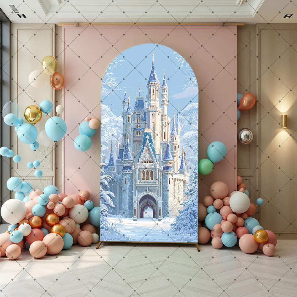 Outdoor Winter Wonderland Arch Backdrop Cover Ice Frozen Castle Tree Snowflake Kids Birthday Baby Shower Party Decor Background