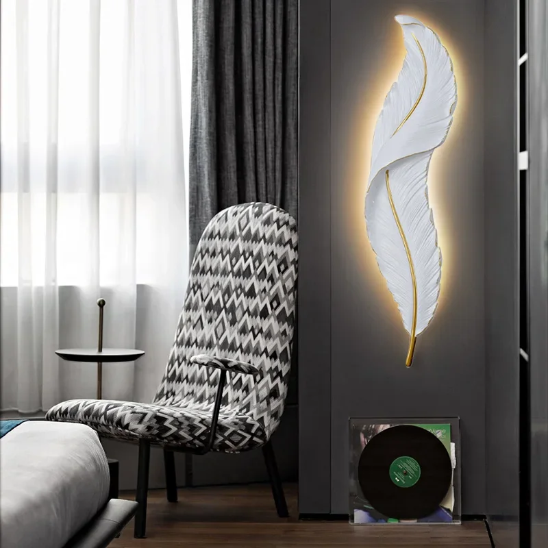 Lámpara de pared Led de plumas, iluminación de cabecera de dormitorio, sala de estar, Fondo de Tv, decoración de pared de resina, nórdica, moderna y