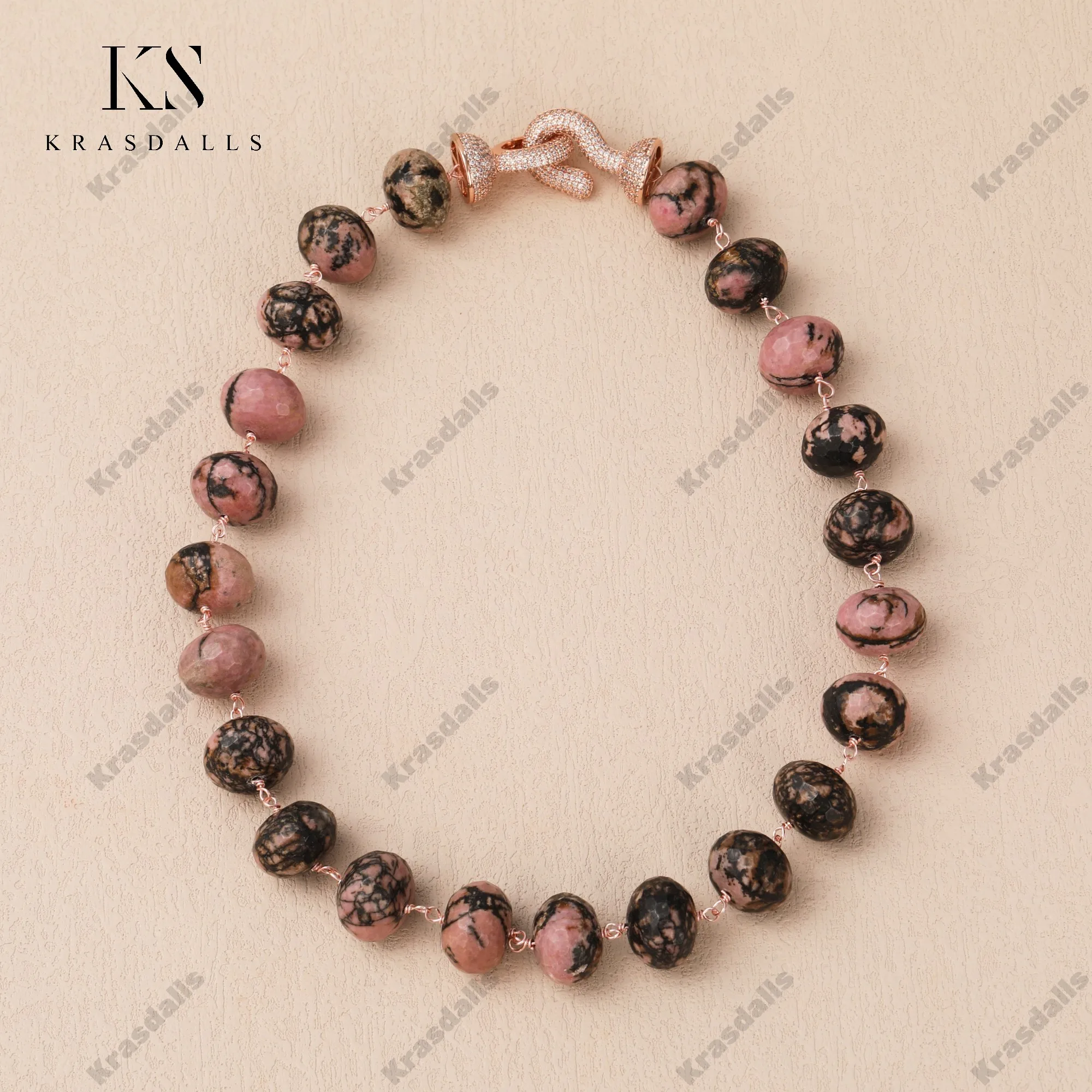 18mm Black Rhodonite Abacus Beads Statement Fashionable Hand-Wrapped Copper Rose Gold Plated Chain Flimsy Setting Parties