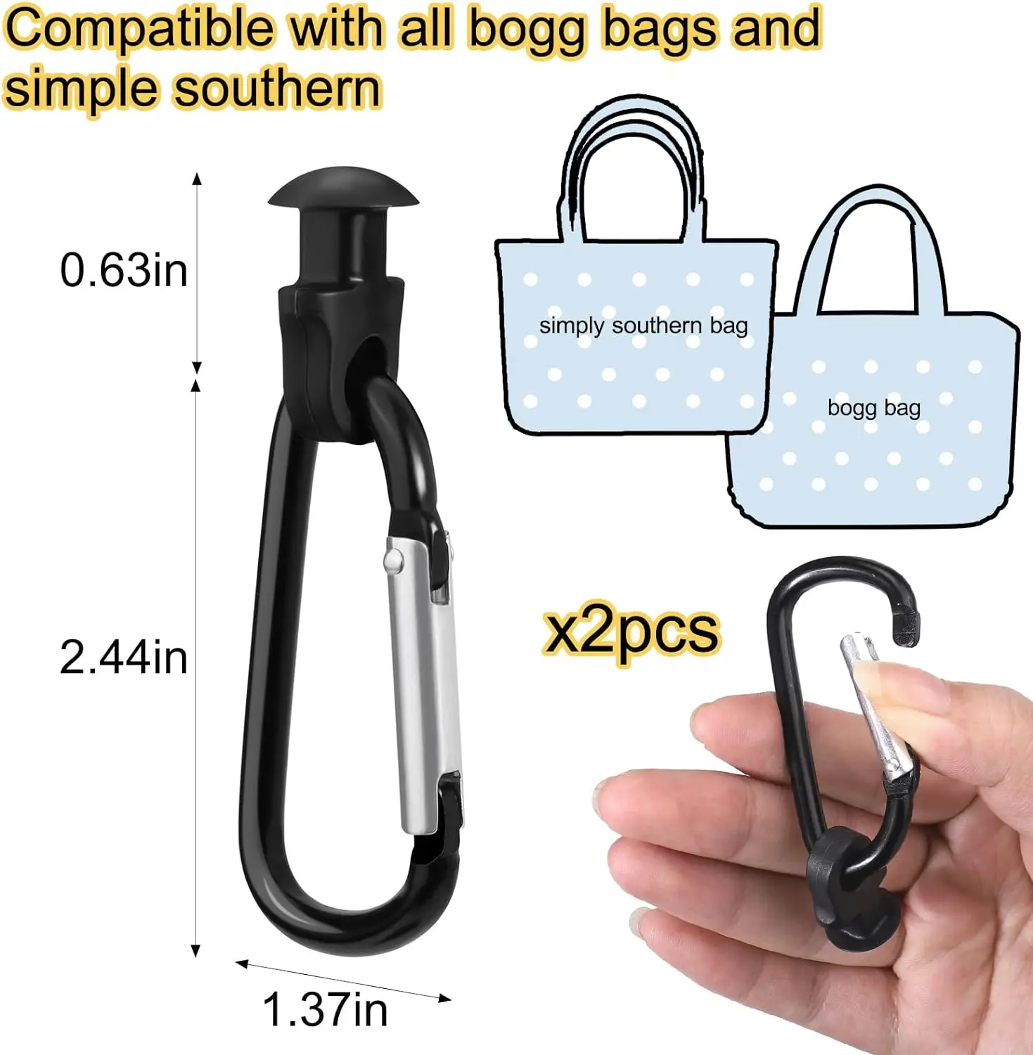 2pcs Key Holder for Bogg Bag,  Insert Charm Carabiner Keychain Compatible with Bogg Bag Beach Tote Bag