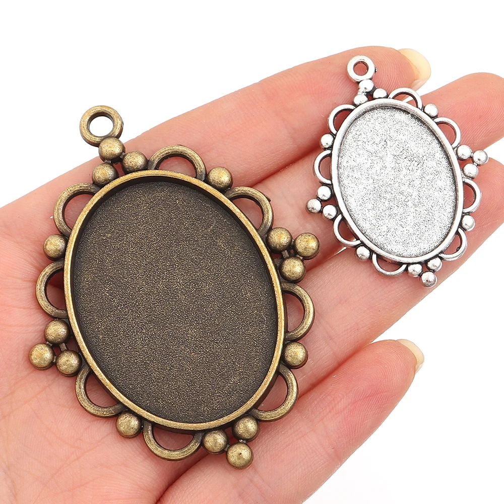 

5/10Pcs Antique Bronze/Silver Pendant Tray Base Oval Blank Setting Base for Diy Jewelry Making Retro Pendant Drop Craft Supplies