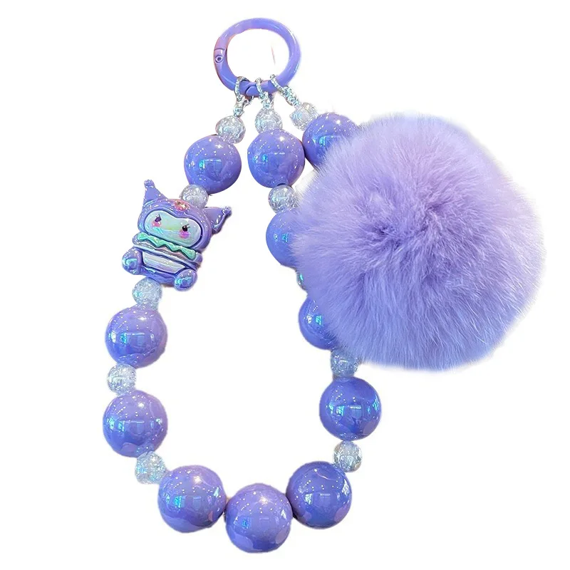 New Sanrio High-end Plush Bead String Mobile 키링 Girl Famous Hairy Player String Keychain Cute Girl Heart Bracelet Keychain