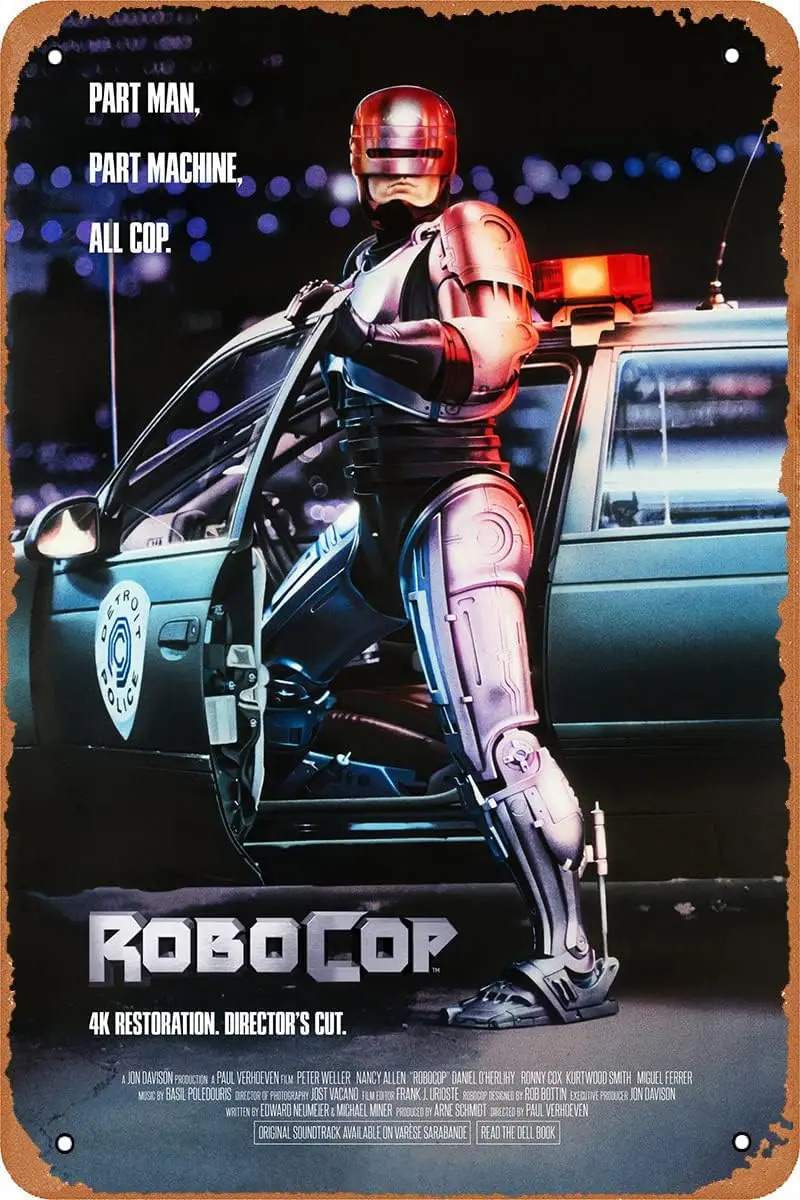 QIUJUPP Robocop Movie Poster Retro Metal Sign Vintage Tin Sign for Cafe Bar Home Wall Decor 12 X 8 inch