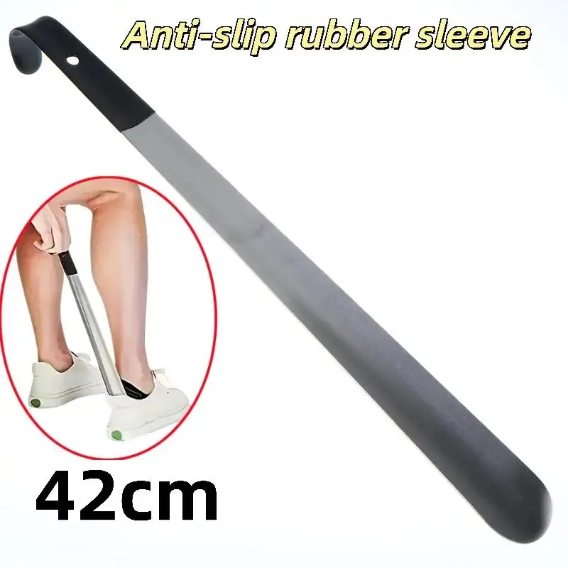 1Pc 42 Cm Stainless Steel Shoe Horn Long Handle Curved Hook Ergonomic Easy Grip For Seniors Footwear Accessories