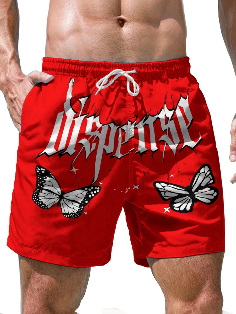 Butterfly and Letters 3D Digital Printing Shorts Fashion Street Cool Loose Casual Beach Shorts Summer Quick Drying Men's Shorts