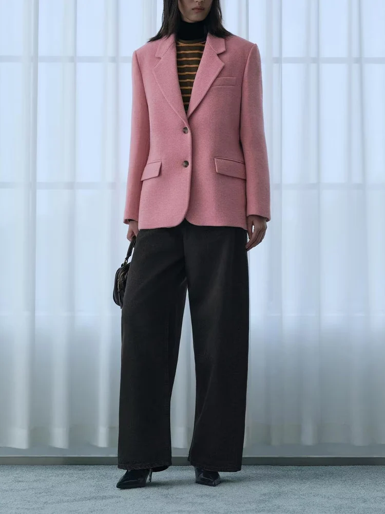 

European style new women's fashion, versatile and elegant loose-fitting solid color long-sleeved blazer.