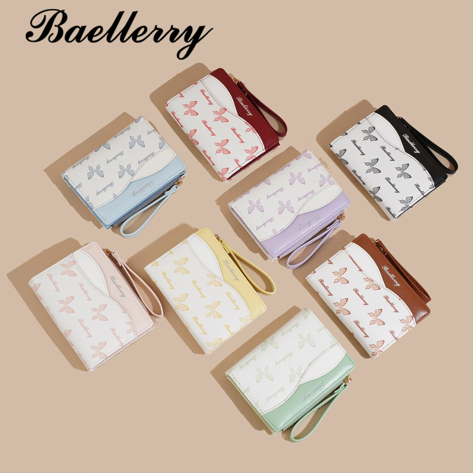 Lady butterfly wallet, student short buckle zipper coin pocket card holder, color-blocking wallet