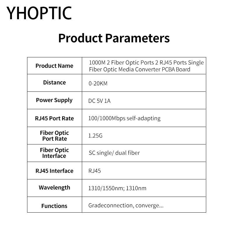 Porte in fibra ottica convertitore multimediale scheda PCBA Switch Gigabit Ethernet Singlemode Simplex, Duplex Duplex 1000Mbps 2rj45port