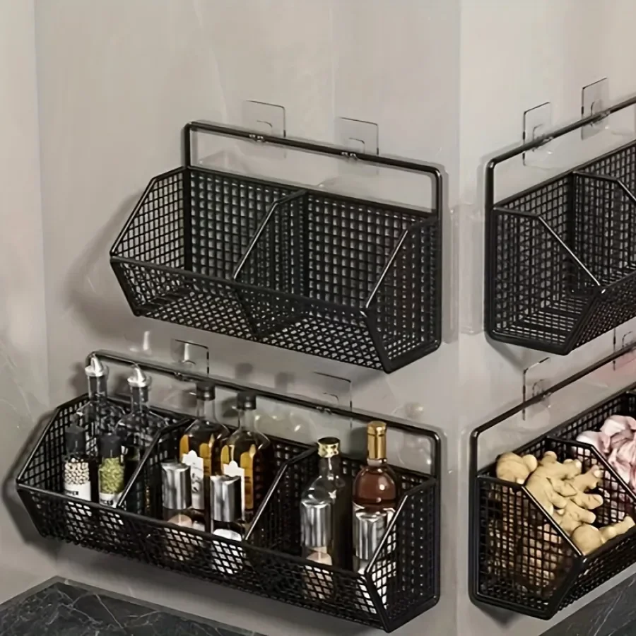 Grid Kitchen Organizer Basket Wall Mounted Tableware Drainboard Functional Fruit Vegetable Storage Home Kitchen Accessories