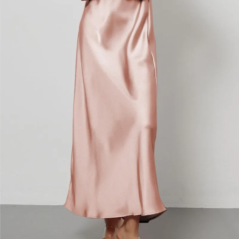 تنورة ميدي عالية الخصر للتخسيس للنساء بلون سادة بحاشية حورية البحر بقصة مستقيمة لخريف وشتاء أساسية Ropa De Mujer #6