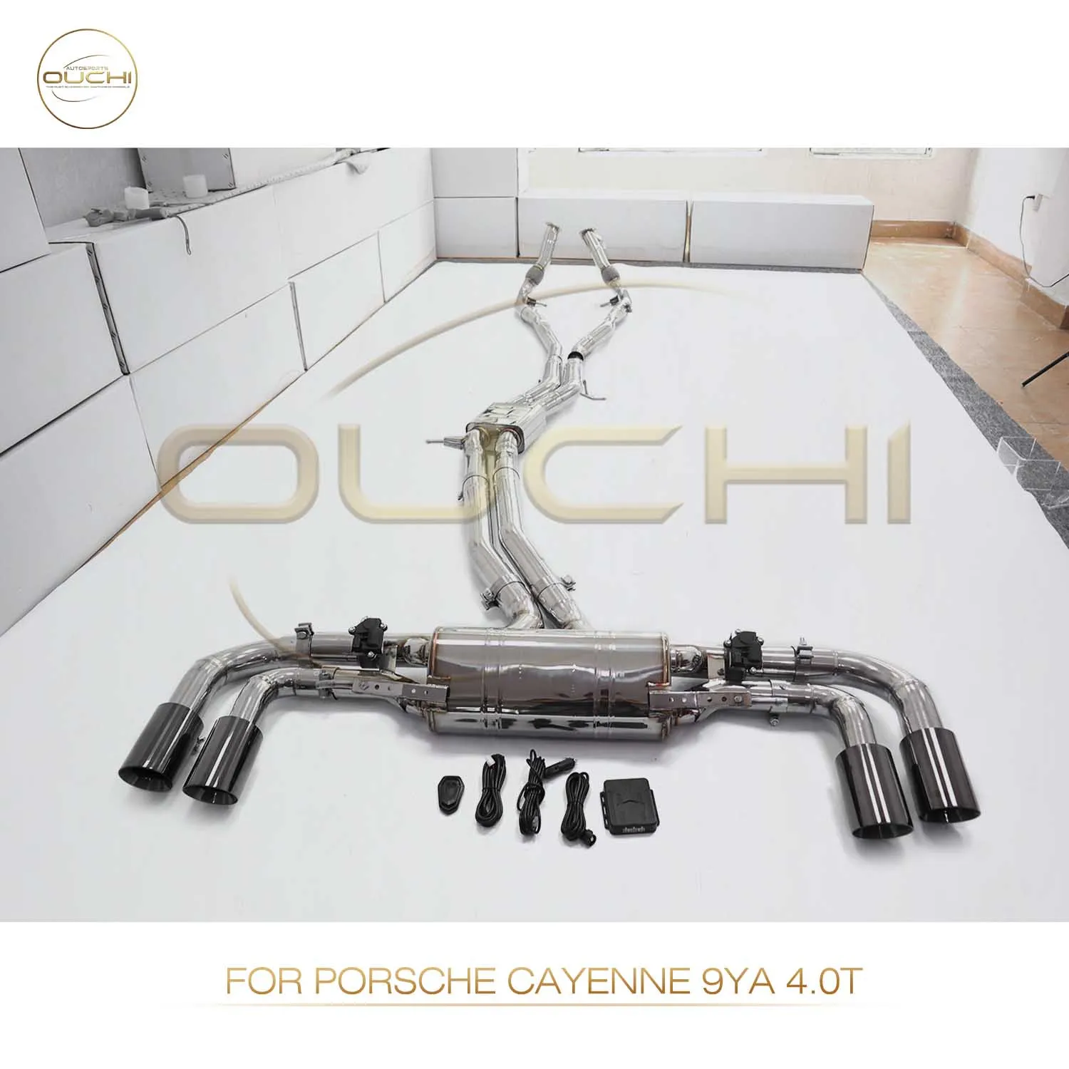 Performance Catback for Porsche Cayenne 9YA 4.0T OUCHI Stainless Steel Exhaust With Resonant Tube With Valves tips