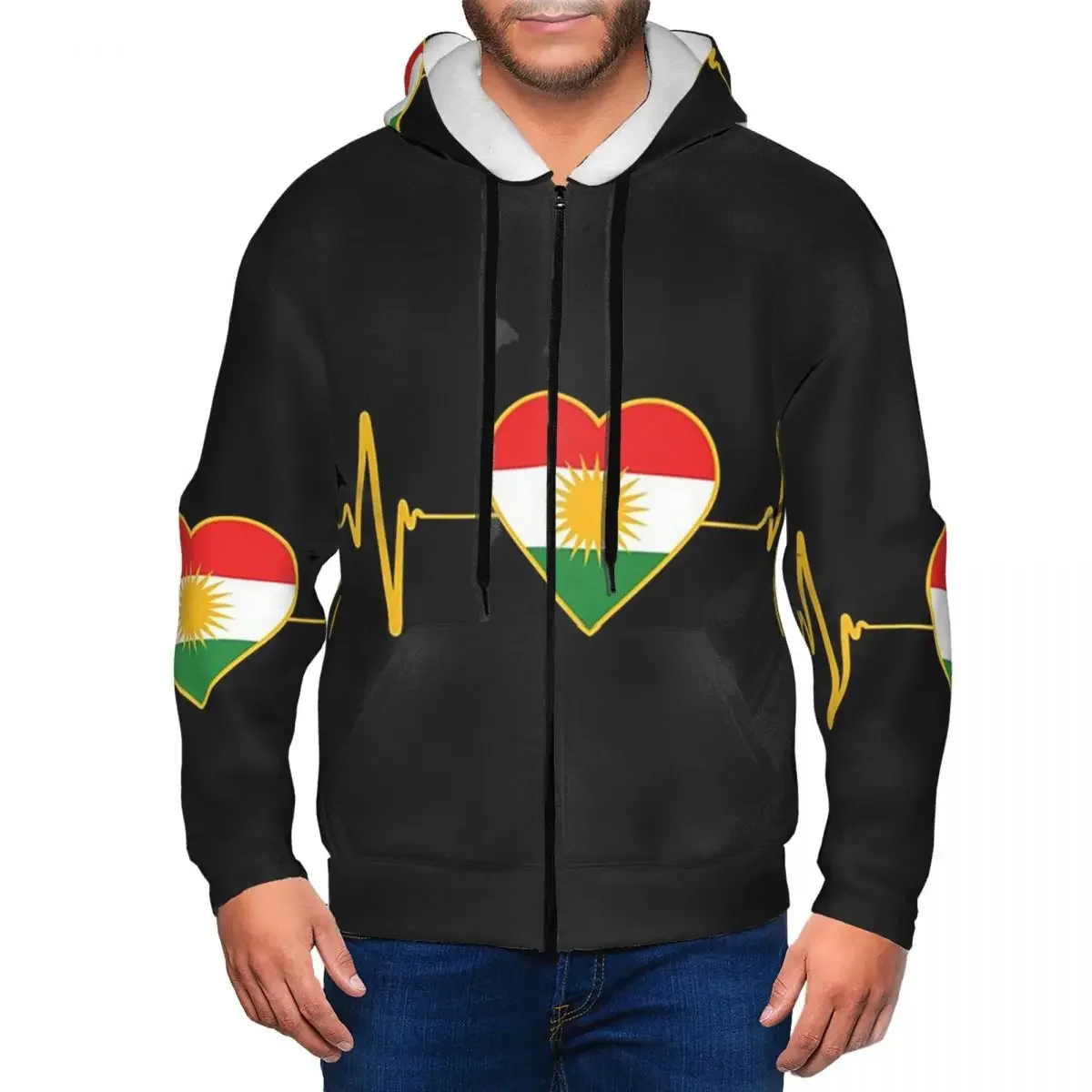 

Kurdyish Heartbeat I Love Kurdistan Heartbeat Флаг Толстовки на молнии Пуловер в стиле хип-хоп Осень-зима Толстовка Топы с длинными рукавами