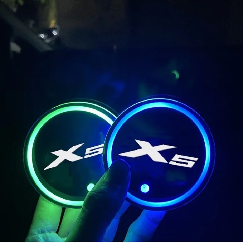 

Luminous Car Water Cup Coaster Holder 7 Colorful USB Charging Car Led Atmosphere Light For Bmw X5 E53 E70 F15 G05 Accessories